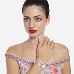 Zaveri Pearls Set of 2 Multicolor Beaded Austrian Diamonds Dazzling Crescent Bracelet-ZPFK16852 image 5