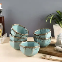 VarEesha Tranquil Mint Blue Ceramic Veg Bowl (0.15 L) - Set of 6-image-91