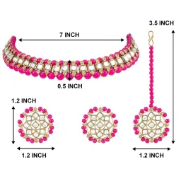 Peora Gold Plated Kundan Choker Necklace Round Stud Earring & Maang Tikka Set image 5