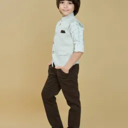 Ministitch Boys White Cotton Solid Shirt Trousers and Waistcoat image 4