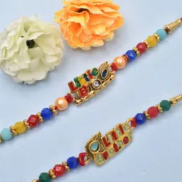 MEIRA JEWELLERY Set Of 2 Kundan Studded Rakhi With Roli Chawal & Greeting Card-picture-38