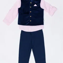 H by Hamleys Infants Boys Blue & Pink Solid Full Sleeves Waistcoat, Shirt & Shorts-picture-20