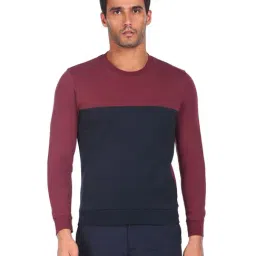 Arrow Sport Burgundy & Navy Cotton Regular Fit Colour- Block Sweatshirt-picture-36
