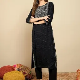 Indo Era Black Embroidered Straight Kurta-image-4
