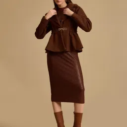 Kazo Brown Solid Peplum Jacket image 5