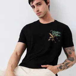 Spykar Black Cotton Slim Print T-Shirt image 5