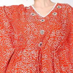 SHOWOFFFF Orange Cotton Printed Flared Sleeves Kurta image 5