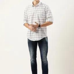 Burnt Umber White Regular Fit Check Shirt image 5