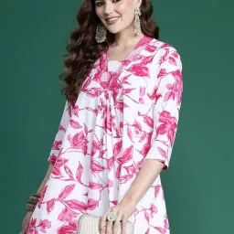 Indo Era Pink Floral Print A Line Kurta image 5
