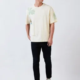 Spykar Men White Loose Fit Solid Half Sleeve Casual T-Shirt image 5