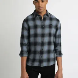 Calvin Klein Blue Cotton Regular Fit Checks Shirt-image-43