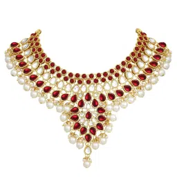 Peora Maroon Necklace with Earring & Maang Tikka Set image 5