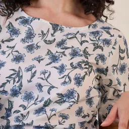 Powersutra White Cotton Print 3/4th sleeve Top image 5