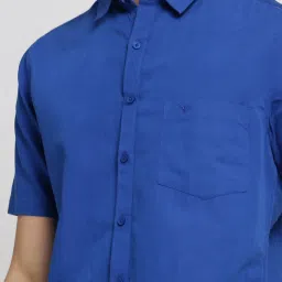 showoffff SHOWOFF Blue Cotton Slim Fit Shirt image 5
