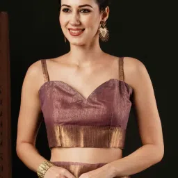 Saree Mall Purple Printed Saree With Unstitched Blouse image 5