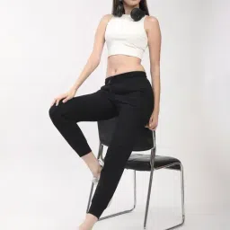 R&B Black Cotton Mid Rise Joggers image 3