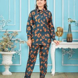 Aarika Kids Green & Orange Floral Print Full Sleeves Kurti Set-picture-6