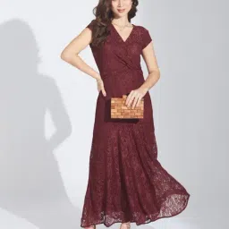 Latin Quarters Maroon Nylon Woven Design Dress-picture-11