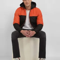 Allen Solly Black & Orange Regular Fit Colour Block Hooded Jacket image 5