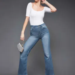 Miss Chase Light Blue Clean Look Regular Length Blast Effect Light Weight Denim Jeans image 5