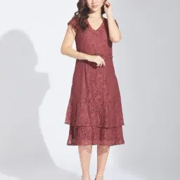 Latin Quarters Rust Nylon Woven Design Dress image 4