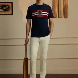 Peter England Navy Cotton Regular Fit Printed T-Shirt image 5