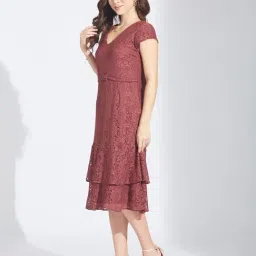 Latin Quarters Rust Nylon Woven Design Dress image 3