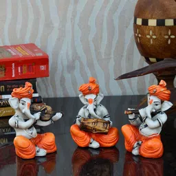 eCraftIndia Set of 3 Orange Handcrafted Polyresin Lord Ganesha-Shaped Showpieces-image-36