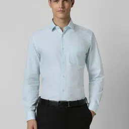 Peter England Blue Slim Fit Texture Shirt-image-33