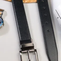 ZEVORA Black Textured Leather Casual Belt-picture-21