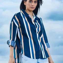 Pinacolada Blue Regular Fit Striped Shirt-picture-24