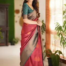Anjaneya Sarees Red Silk Woven Saree With Unstitched Blouse image 2