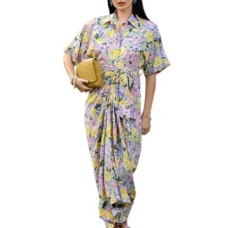 Melon by PlusS Lavender & Yellow Floral Print Wrap Dress-image-10