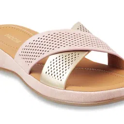 Mochi Women's Peach Cross Strap Wedges image 4
