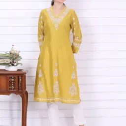Folksong By W Yellow Regular Fit Embroidered Kurta-picture-15