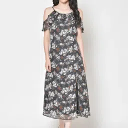 Cation Black Floral Print Midi Dress-image-35