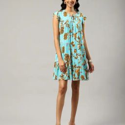 Label Ritu Kumar Blue Floral Print A Line Dress-picture-22