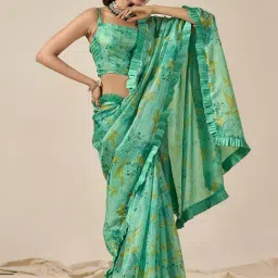 Saree Mall Green Printed Sarees With Unstitched Blouse-picture-19