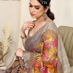 MIRCHI FASHION Mustard & Pink Printed Saree With Unstitched Blouse Piece image 5