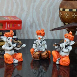 eCraftIndia Set of 3 Orange Handcrafted Polyresin Lord Ganesha-Shaped Showpieces-picture-11