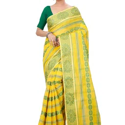 DipDiya Woven Design Zari Pure Cotton Taant Saree-image-3