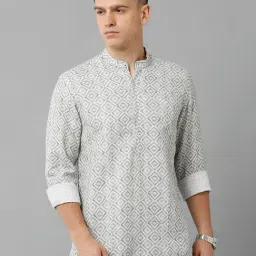 Linen Club Grey Contemporary Fit Mandarin Collar Linen Short Kurta-picture-28