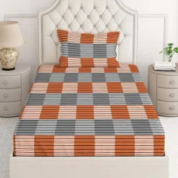 Layers Firenze Orange Cotton 140 TC Single Size Bed Sheet with Pillow Cover-image-23