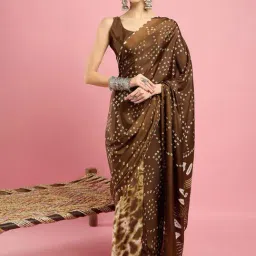 Saree Mall Brown Crepe Self Saree with Blouse Piece-picture-35