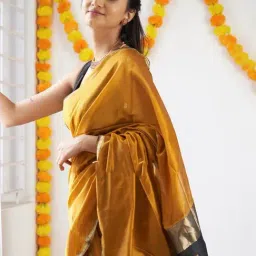 Anjaneya Sarees Yellow Silk Woven Saree With Unstitched Blouse image 4