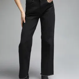 High Star Black Cotton Straight Fit High Rise Jeans-image-76