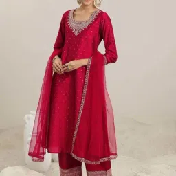 Libas Maroon A-Line Embroidered Kurta Sets image 3