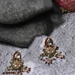 Dugran By Dugristyle Red & Gold Drop Earrings with Kundan and Pearls-picture-33