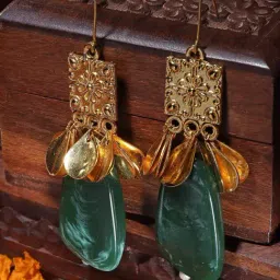 Dugran By Dugristyle Green & Gold Drop Earrings with Pearls and Natural Stones-picture-24