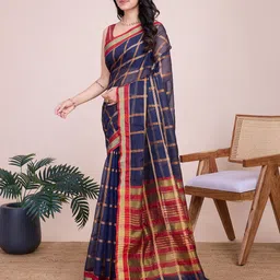 leelipeeri designer LeeliPeeri Checked Woven Design Zari Saree image 5